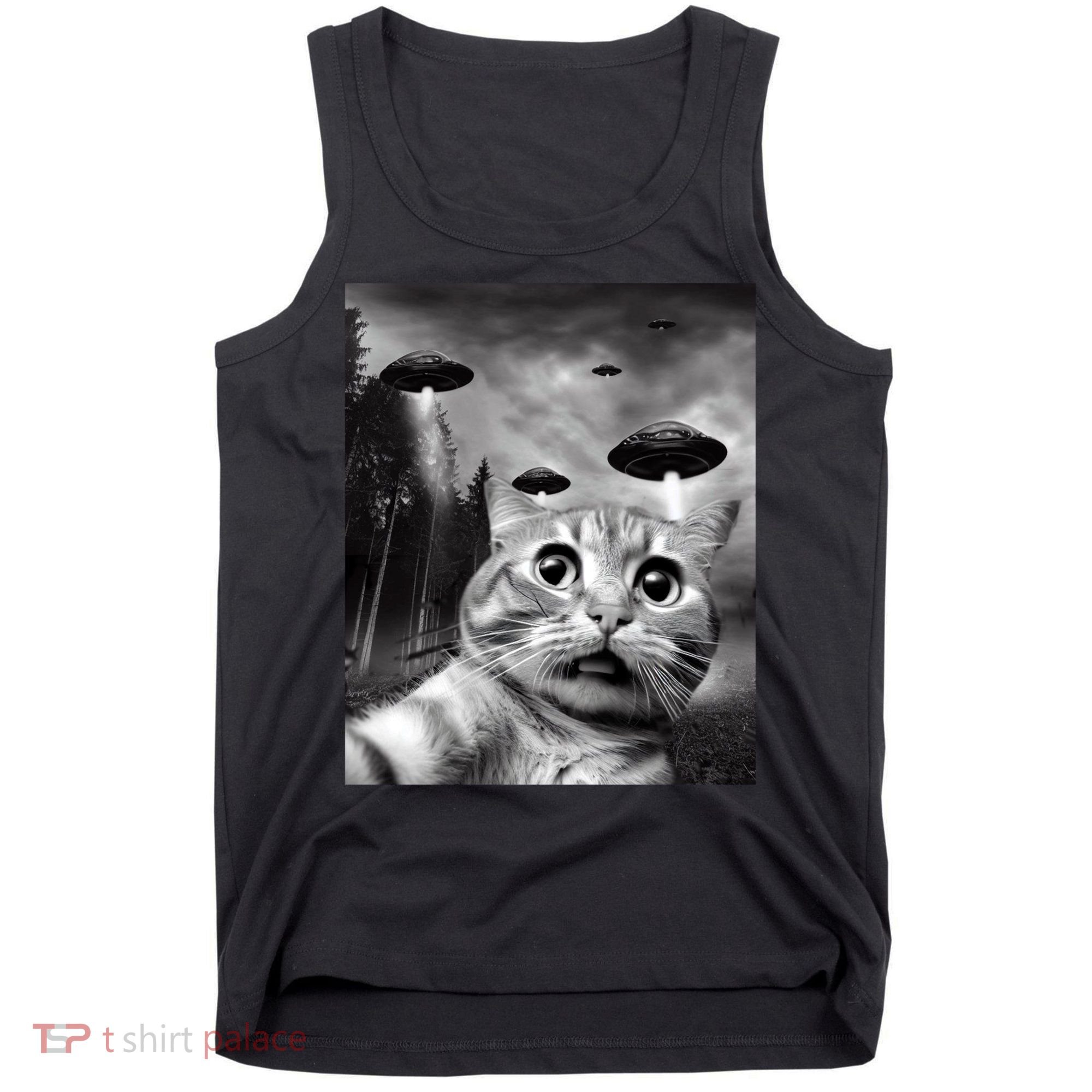Alien UFO Funny Cat Selfie Tank Top