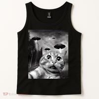 Alien UFO Funny Cat Selfie Tank Top thumb 2