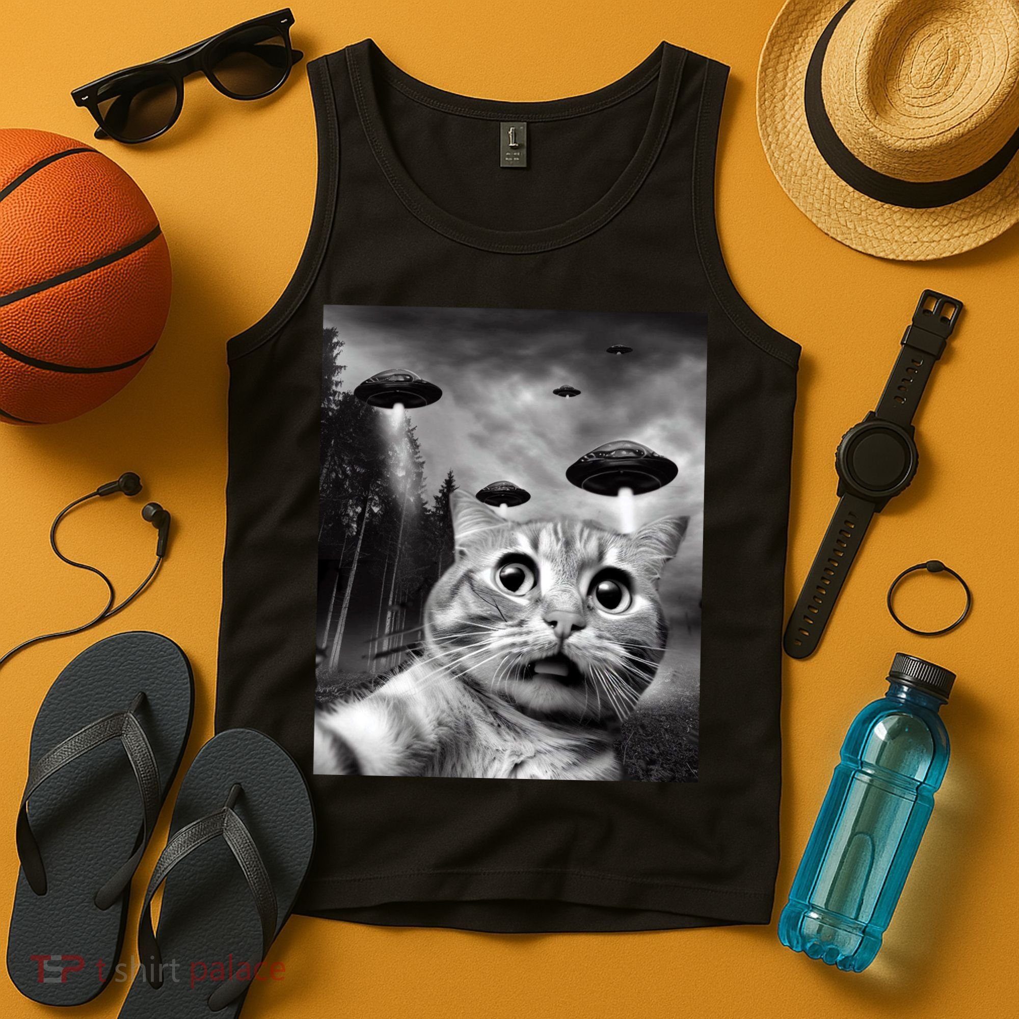 Alien UFO Funny Cat Selfie Tank Top