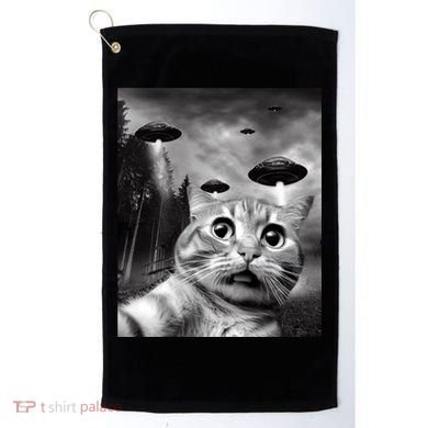 Alien UFO Funny Cat Selfie Golf Towel