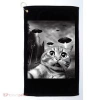 Alien UFO Funny Cat Selfie Golf Towel thumb 0