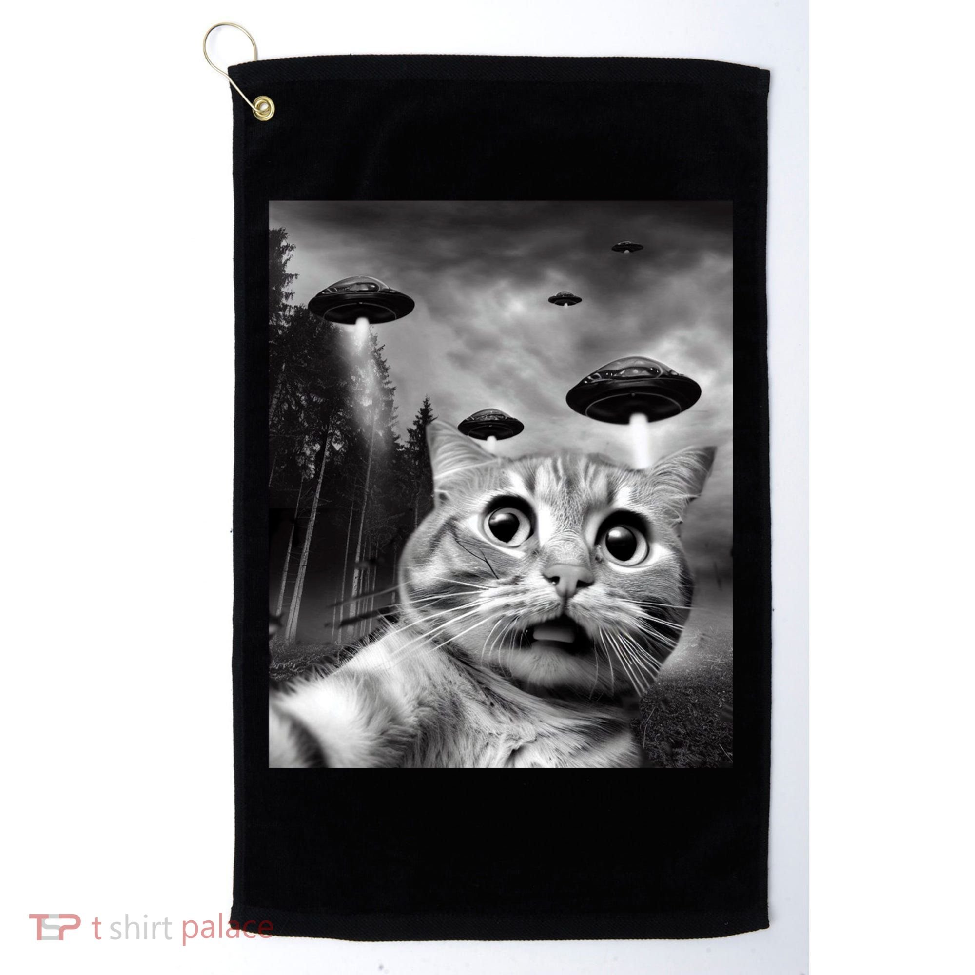 Alien UFO Funny Cat Selfie Golf Towel