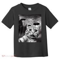 Alien UFO Funny Cat Selfie Toddler T-Shirt thumb 0