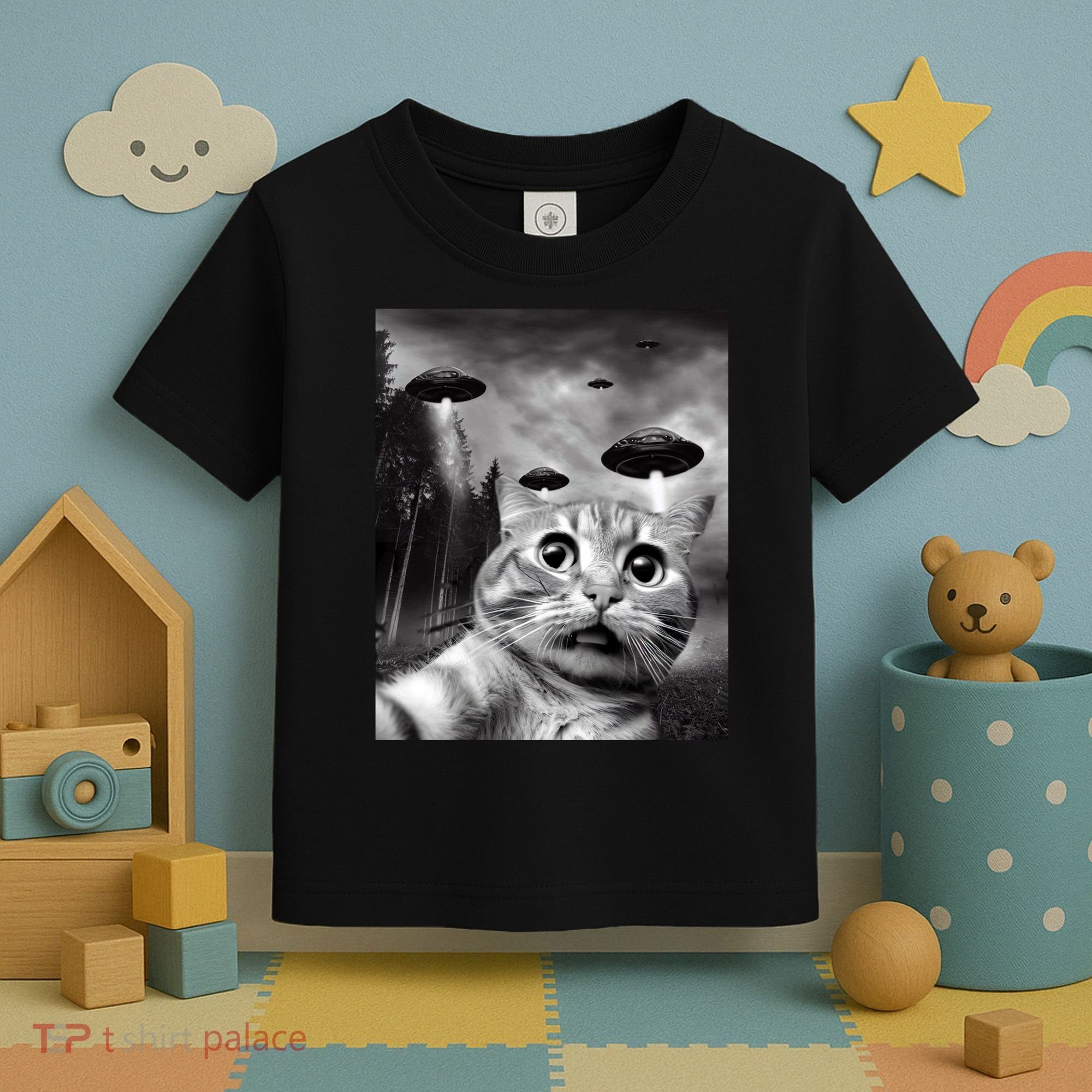 Alien UFO Funny Cat Selfie Toddler T-Shirt