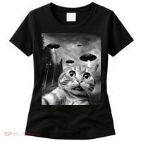 Alien UFO Funny Cat Selfie Women's T-Shirt thumb 0