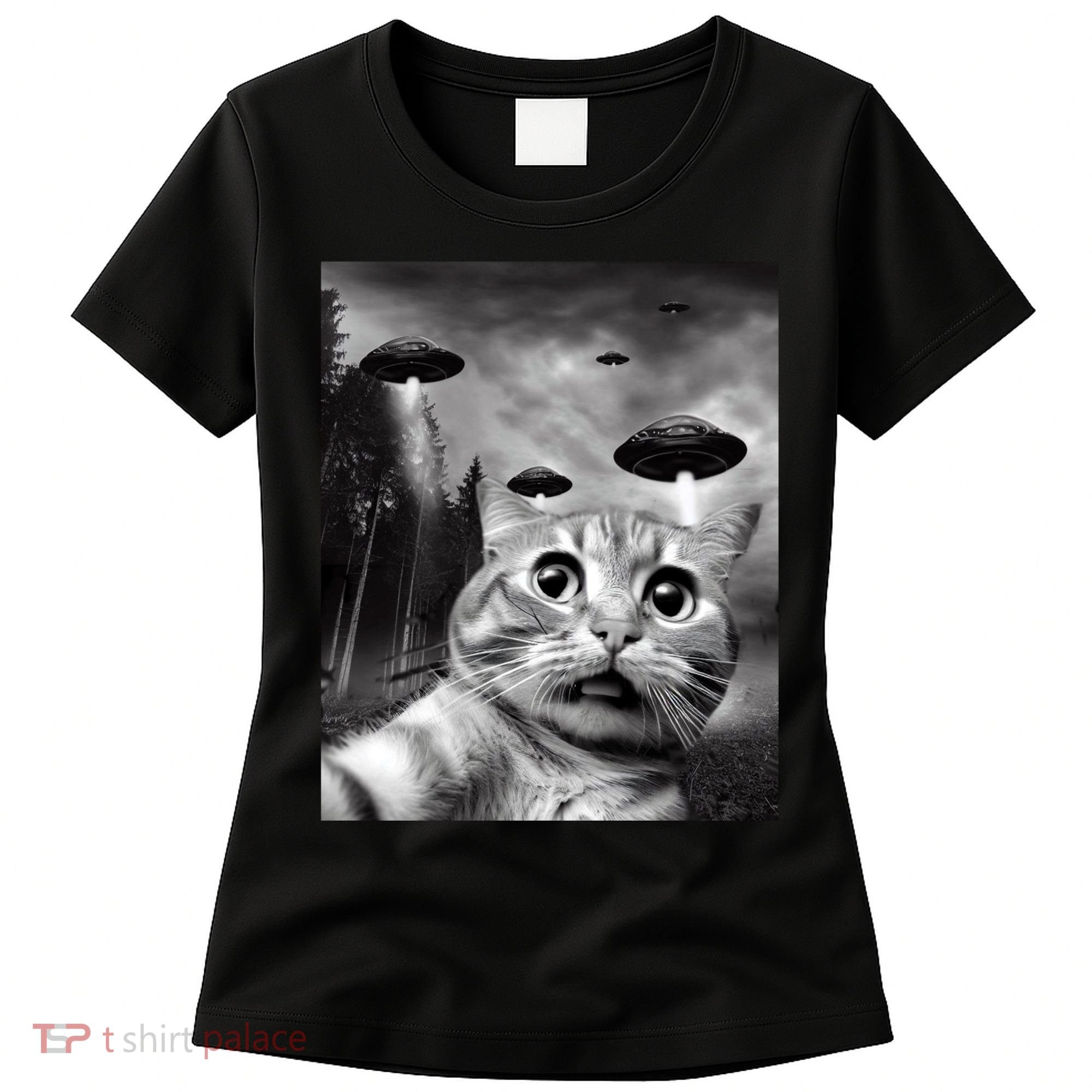 Alien UFO Funny Cat Selfie Women's T-Shirt