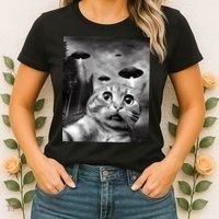 Alien UFO Funny Cat Selfie Women's T-Shirt thumb 2