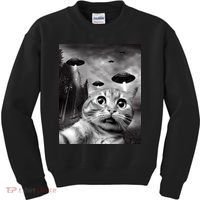 Alien UFO Funny Cat Selfie Kids Sweatshirt thumb 0