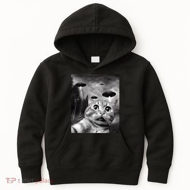 Alien UFO Funny Cat Selfie Kids Hoodie