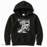 Alien UFO Funny Cat Selfie Kids Hoodie thumb 0