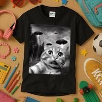 Alien UFO Funny Cat Selfie Kids T-Shirt thumb 3