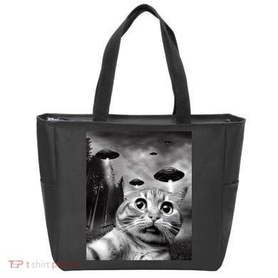 Alien UFO Funny Cat Selfie Tote Bag