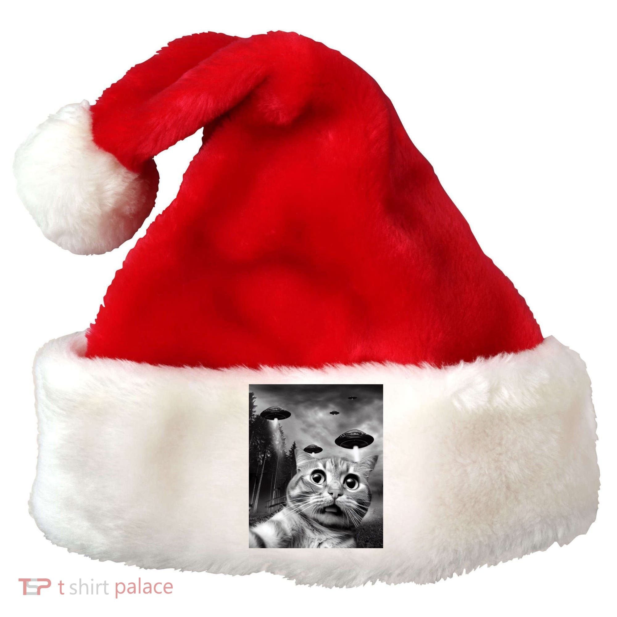 Alien UFO Funny Cat Selfie Santa Hat