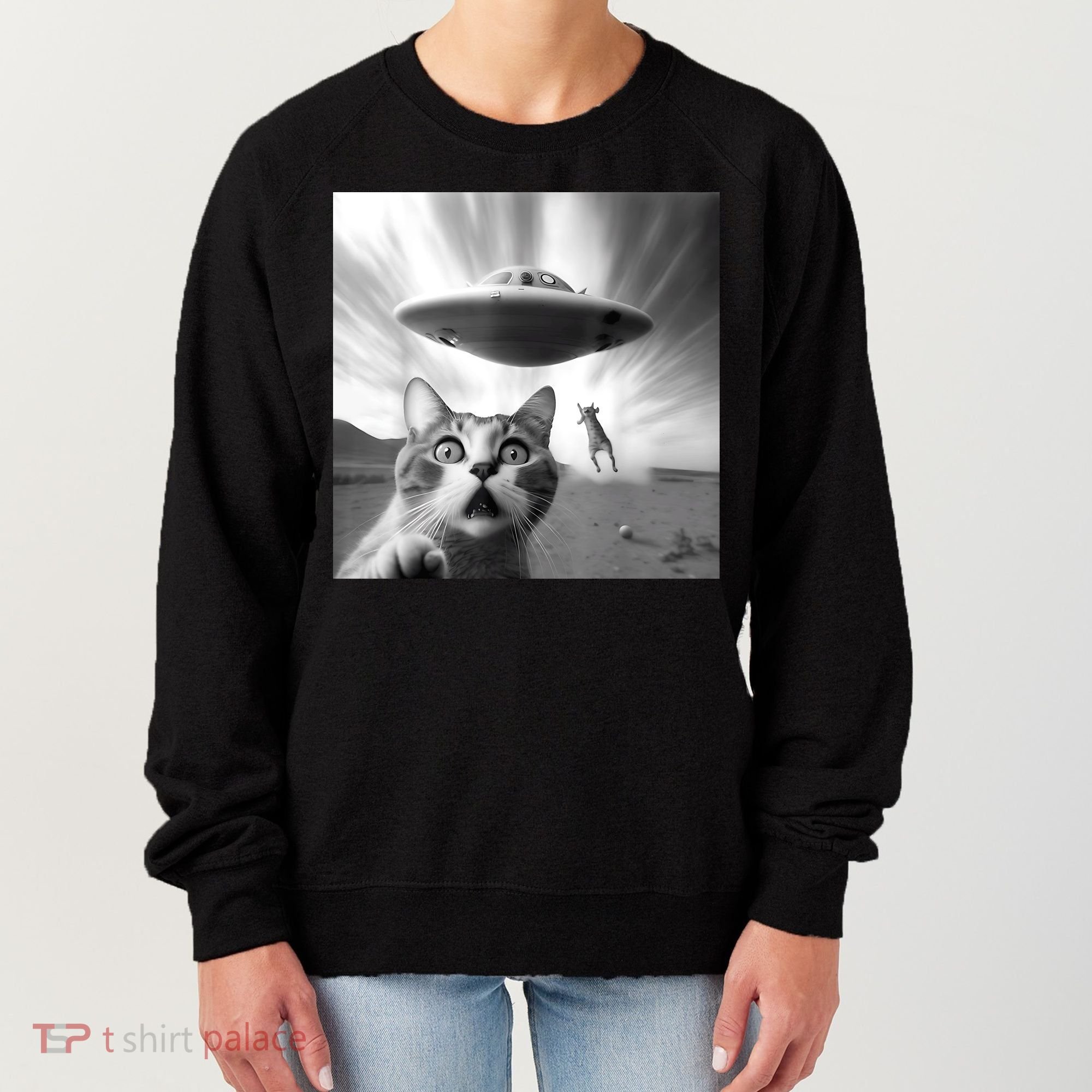 Alien UFO Funny Cat Selfie Women's Sweatshirt