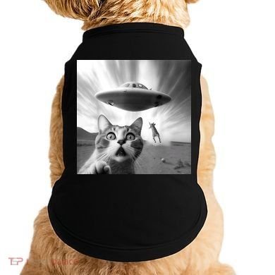 Alien UFO Funny Cat Selfie Doggie Tank