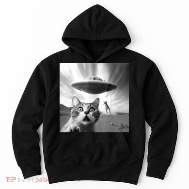 Alien UFO Funny Cat Selfie Hoodie