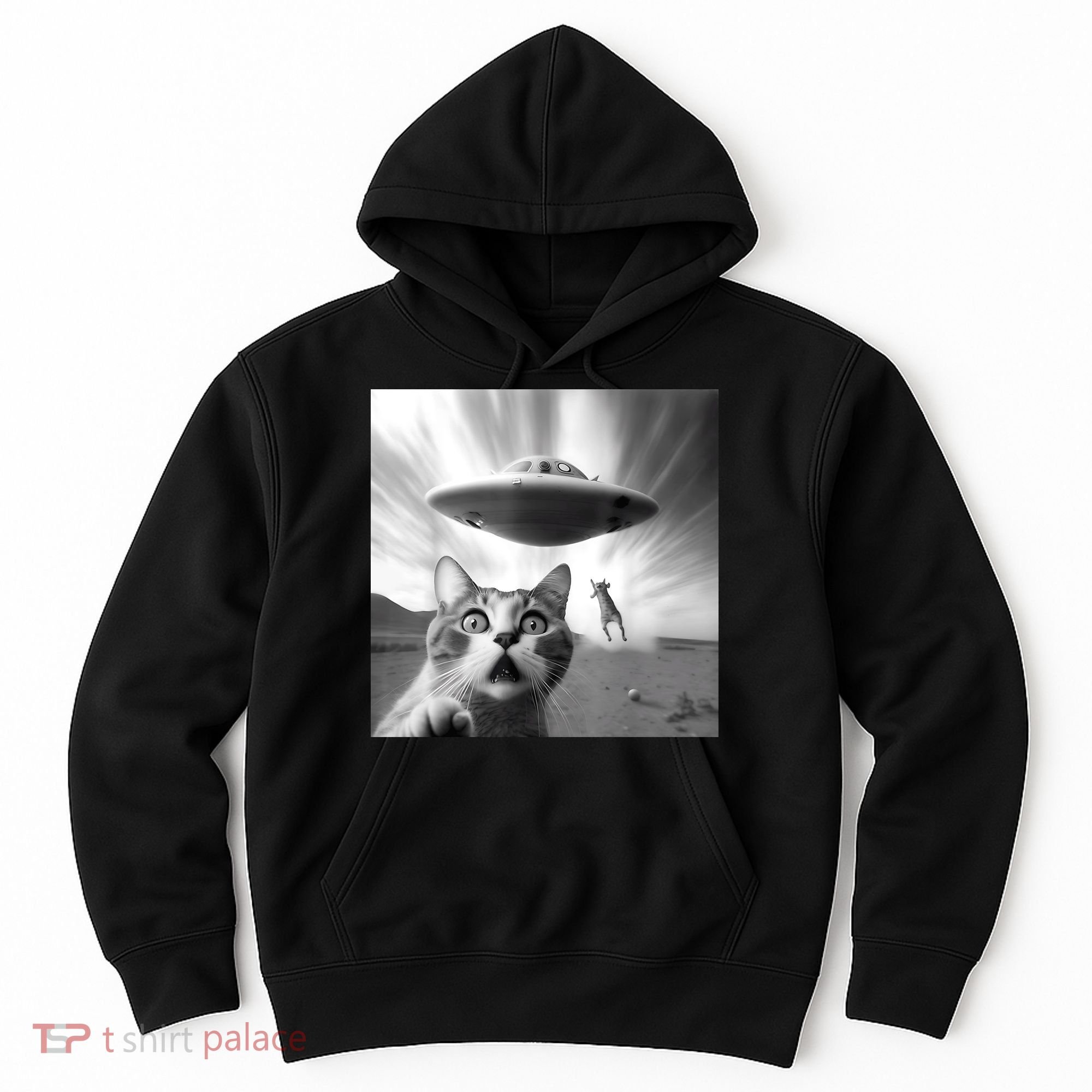 Alien UFO Funny Cat Selfie Hoodie