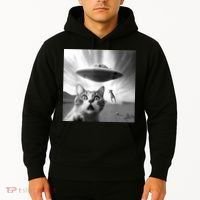 Alien UFO Funny Cat Selfie Hoodie thumb 2