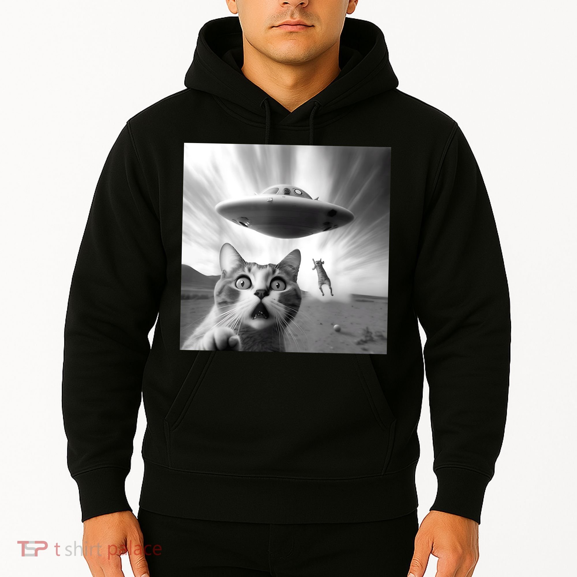 Alien UFO Funny Cat Selfie Hoodie