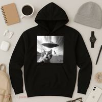 Alien UFO Funny Cat Selfie Hoodie thumb 3
