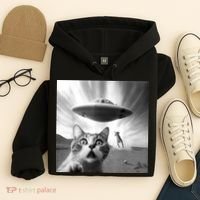 Alien UFO Funny Cat Selfie Hoodie thumb 4