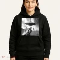 Alien UFO Funny Cat Selfie Hoodie thumb 5