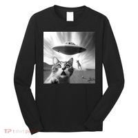 Alien UFO Funny Cat Selfie Long Sleeve Shirt thumb 0