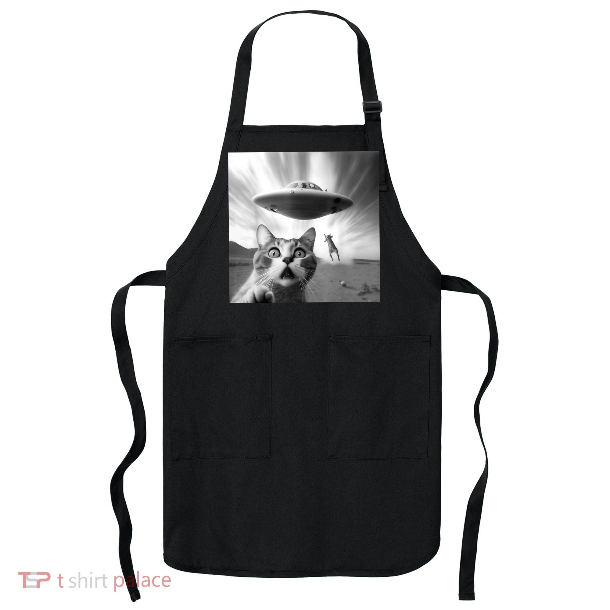 Alien UFO Funny Cat Selfie Apron