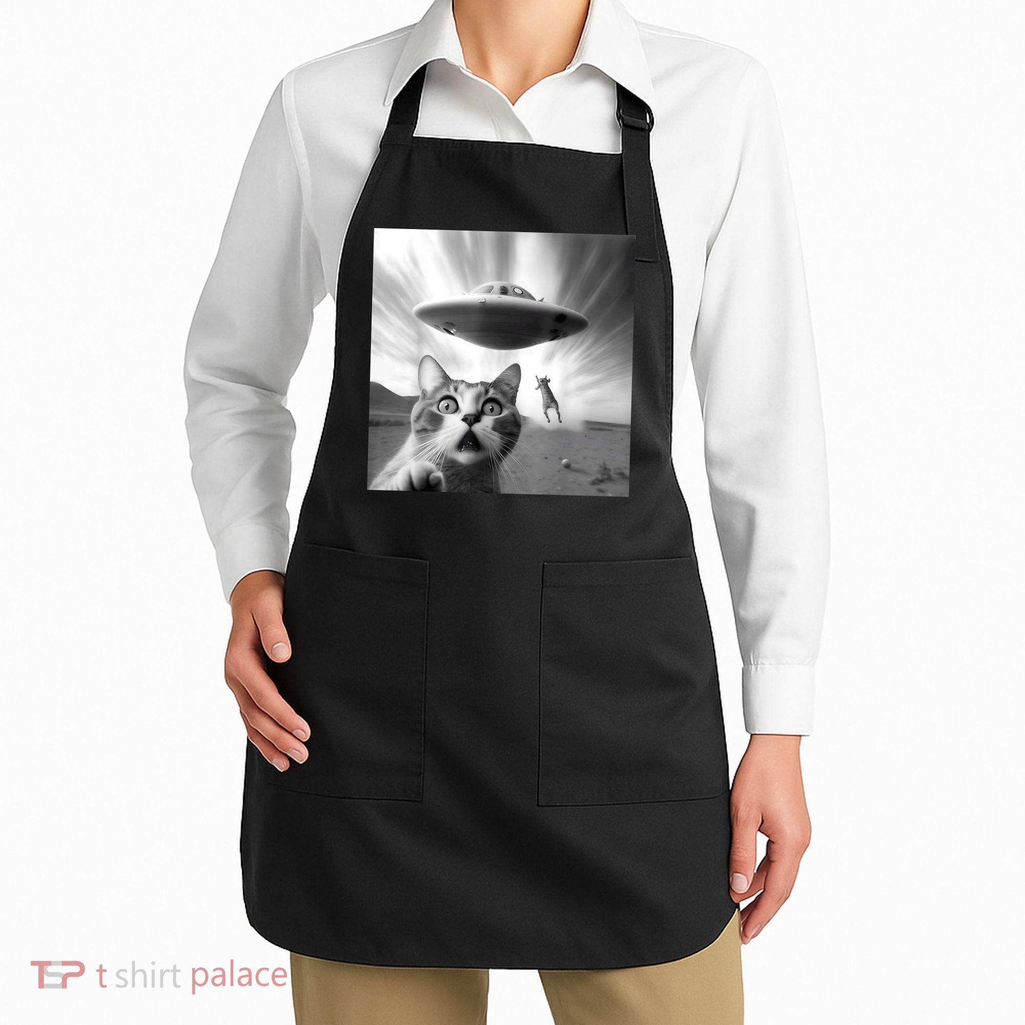 Alien UFO Funny Cat Selfie Apron