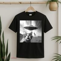 Alien UFO Funny Cat Selfie T-Shirt thumb 2