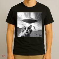 Alien UFO Funny Cat Selfie T-Shirt thumb 3