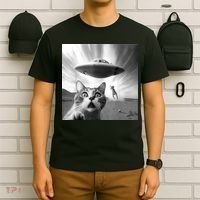 Alien UFO Funny Cat Selfie T-Shirt thumb 6