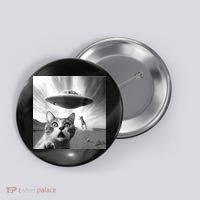 Alien UFO Funny Cat Selfie Button thumb 0