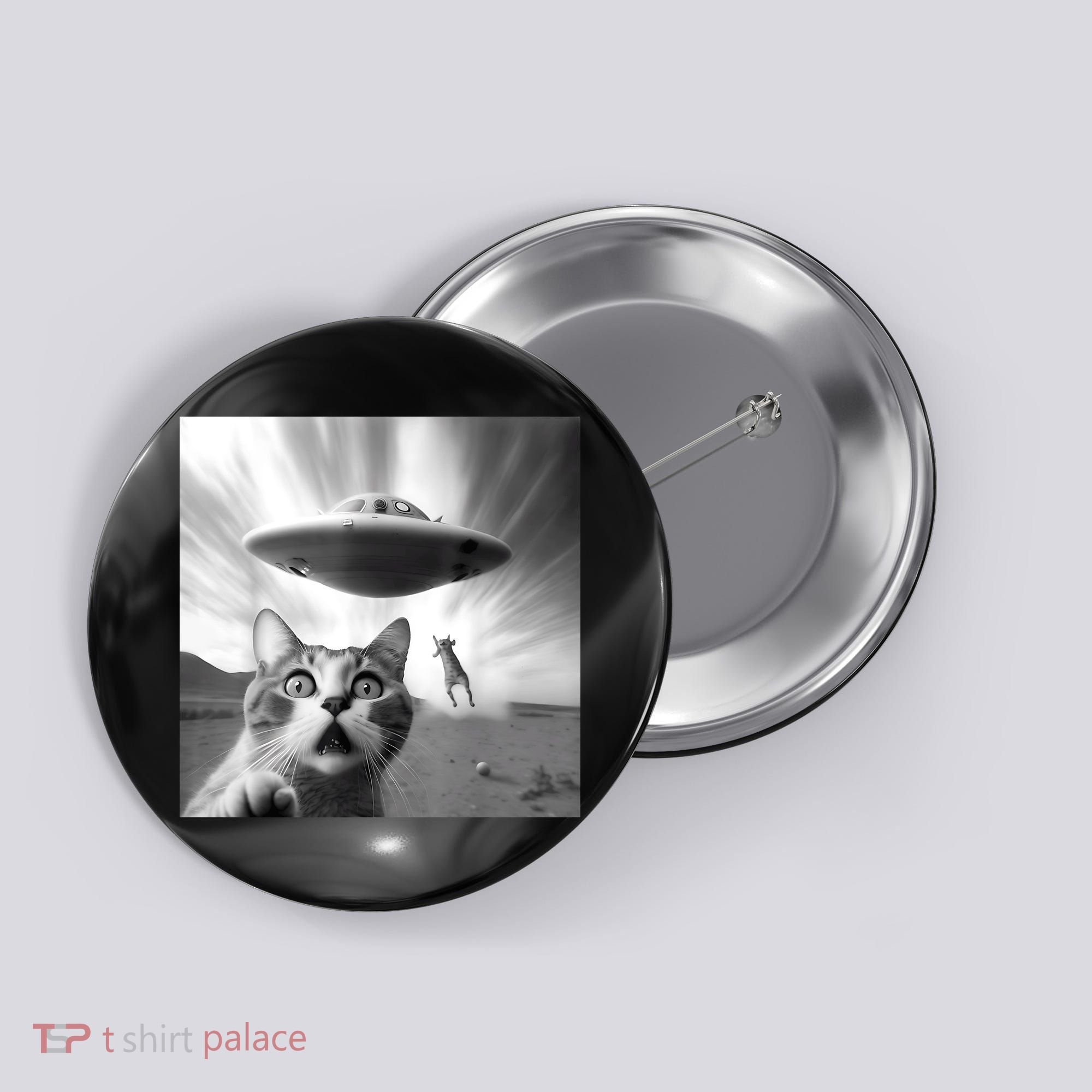 Alien UFO Funny Cat Selfie Button