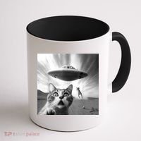 Alien UFO Funny Cat Selfie Coffee Mug thumb 1