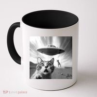 Alien UFO Funny Cat Selfie Coffee Mug thumb 0