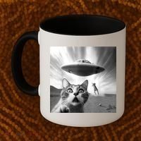 Alien UFO Funny Cat Selfie Coffee Mug thumb 2