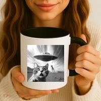 Alien UFO Funny Cat Selfie Coffee Mug thumb 3