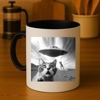 Alien UFO Funny Cat Selfie Coffee Mug thumb 4