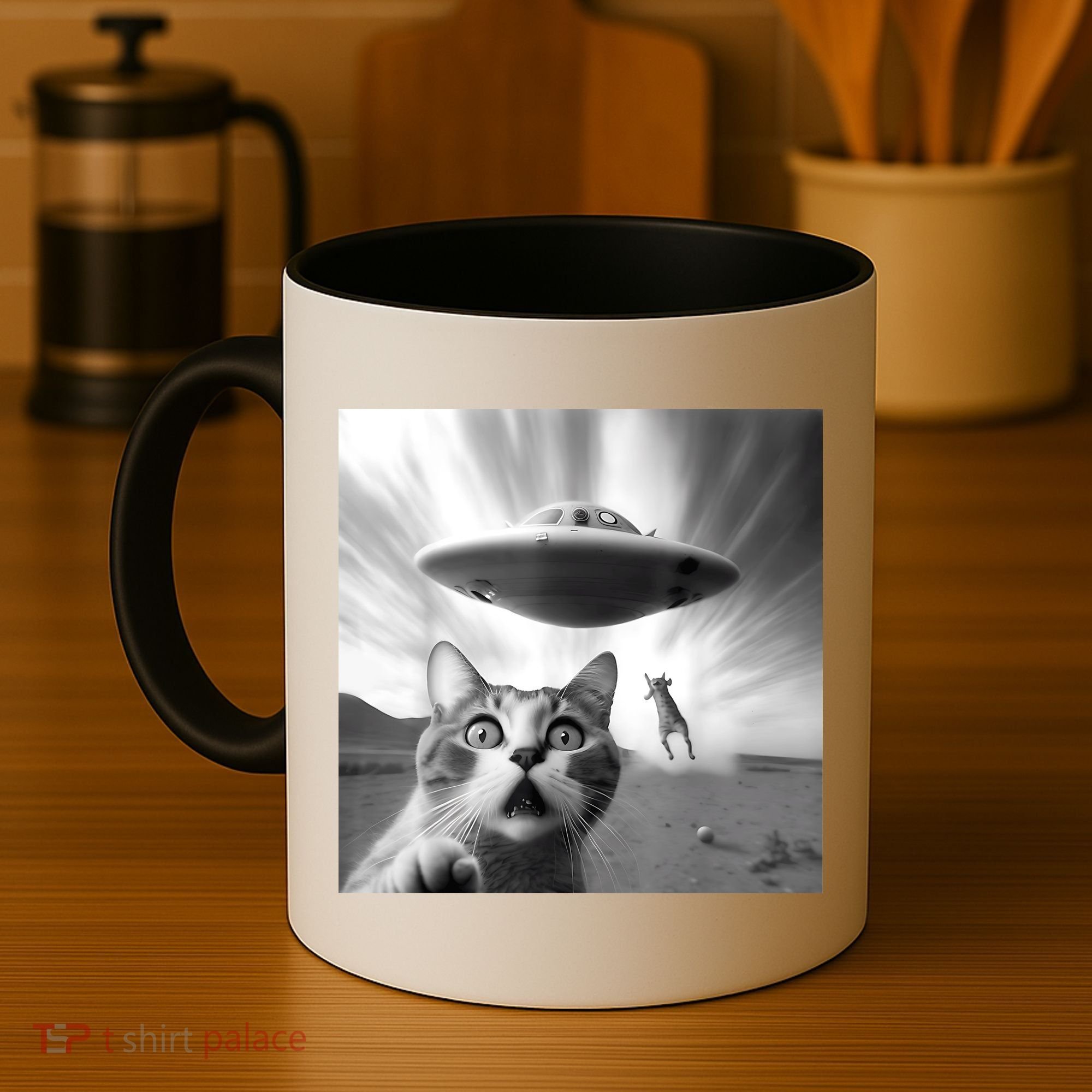 Alien UFO Funny Cat Selfie Coffee Mug
