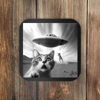 Alien UFO Funny Cat Selfie Coaster thumb 0