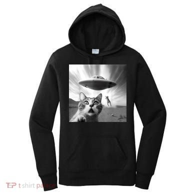 Alien UFO Funny Cat Selfie Women's Hoodie