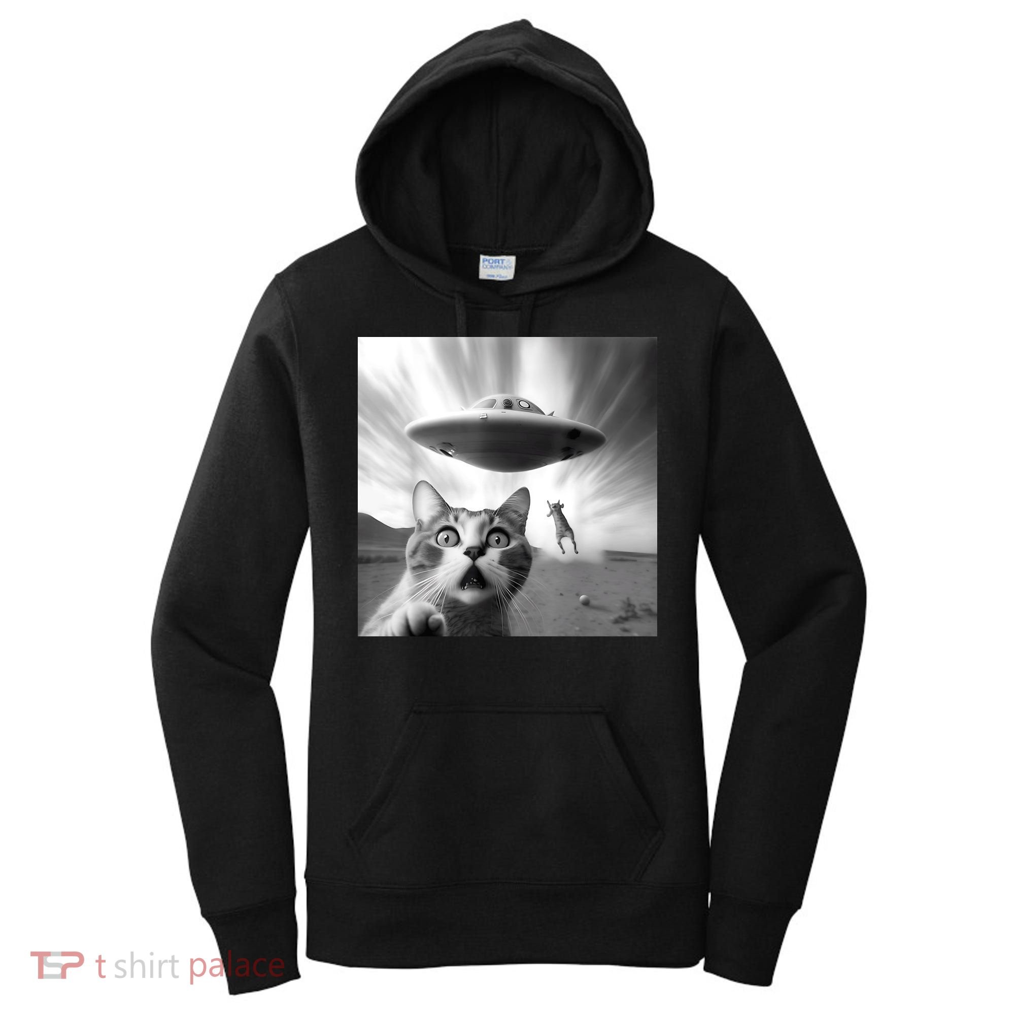 Alien UFO Funny Cat Selfie Women's Hoodie