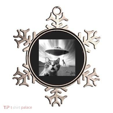 Alien UFO Funny Cat Selfie Ornament