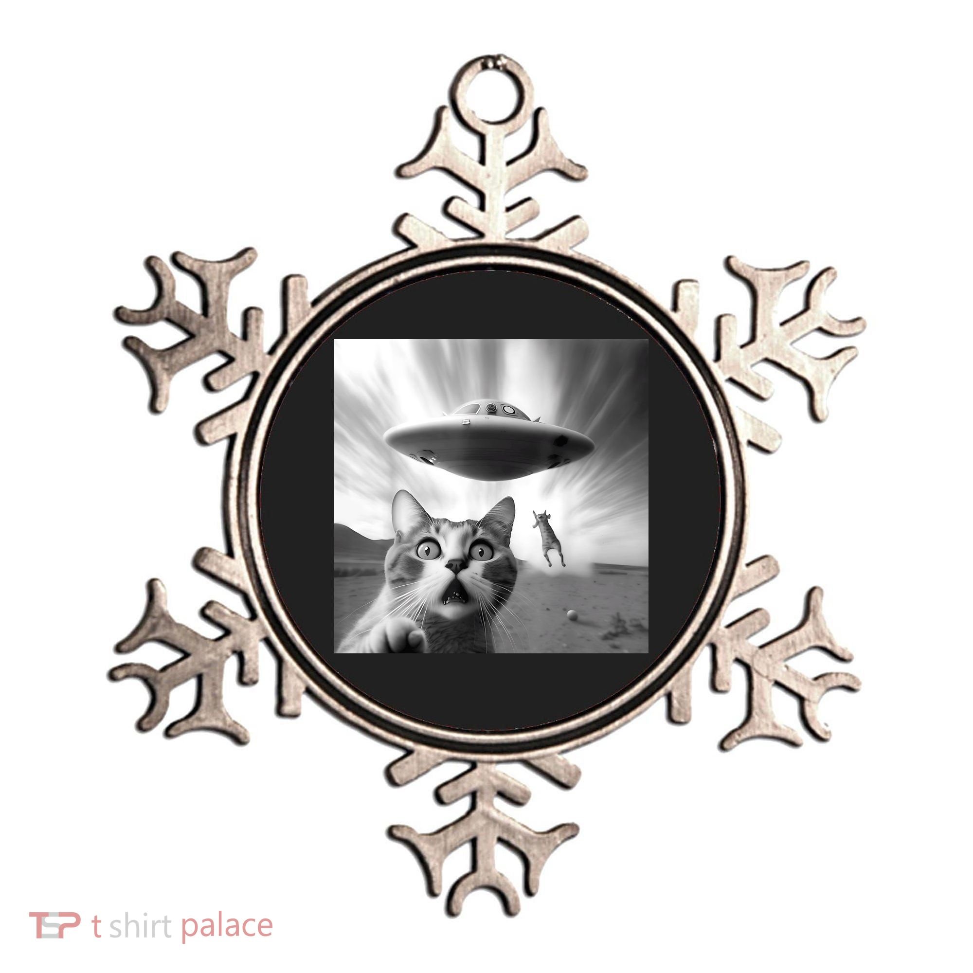 Alien UFO Funny Cat Selfie Ornament