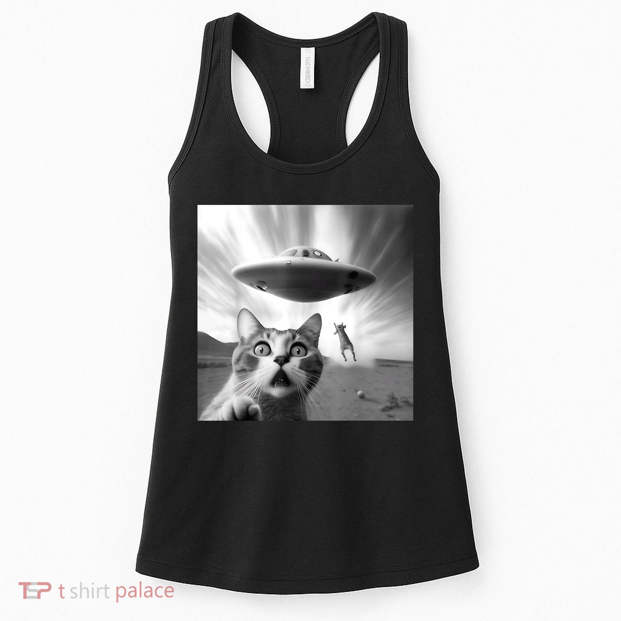 Alien UFO Funny Cat Selfie Women's Tank Top