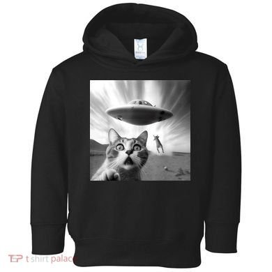 Alien UFO Funny Cat Selfie Toddler Hoodie