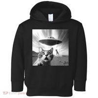 Alien UFO Funny Cat Selfie Toddler Hoodie thumb 0