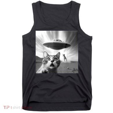 Alien UFO Funny Cat Selfie Tank Top