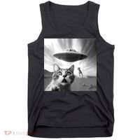 Alien UFO Funny Cat Selfie Tank Top thumb 0
